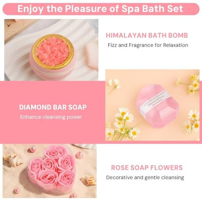 Self Care Gifts Get Well Soon Birthday Gifts for Women, Relaxing Rose Spa Pink