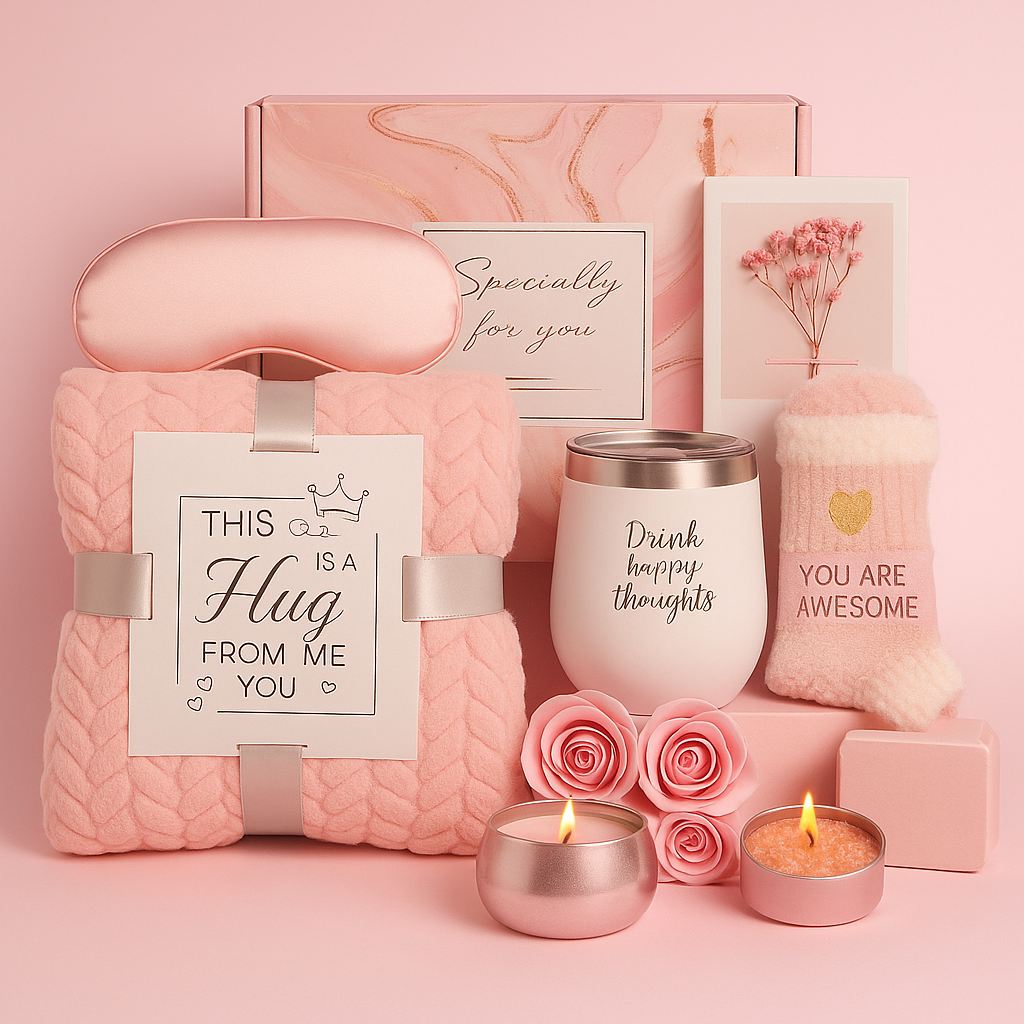 Self Care Gifts Get Well Soon Birthday Gifts for Women, Relaxing Rose Spa Pink